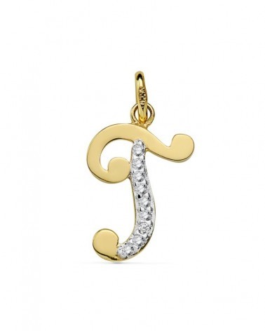 Colgante oro 18k bicolor inicial T circonita
