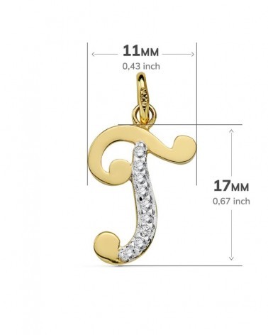 Colgante oro 18k bicolor inicial T circonita