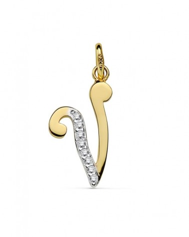 Colgante oro 18k bicolor inicial V circonita 18x10mm