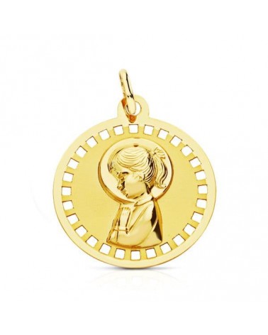 Medalla oro 18k Virgen Niña calada 18mm
