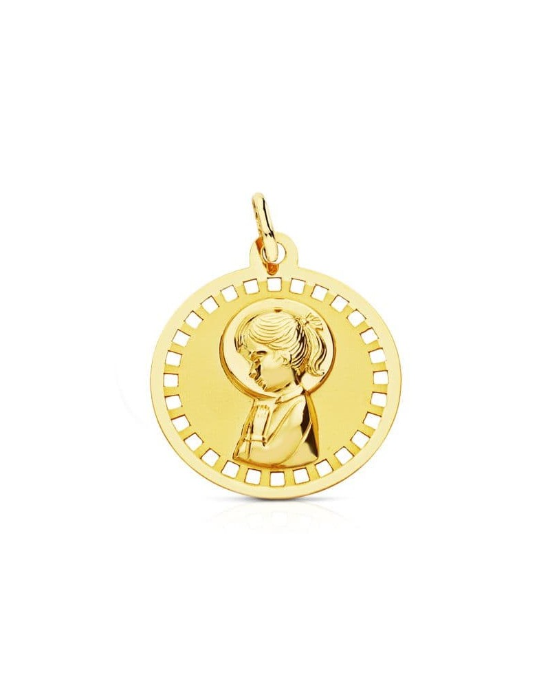 Medalla oro 18k Virgen Niña calada 18mm