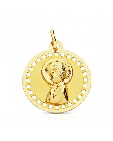 Medalla oro 18k Virgen Niña calada 18mm