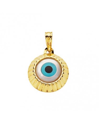 Colgante oro 18k ojo turco azul amuleto protección 14mm