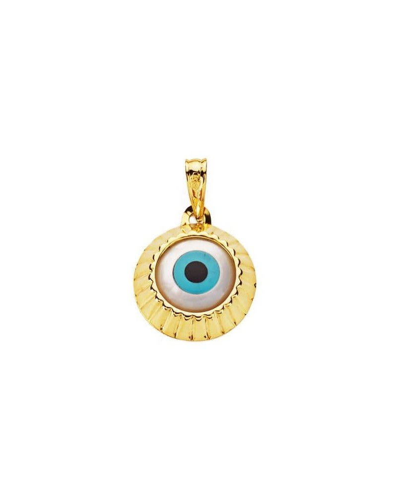 Colgante oro 18k ojo turco azul amuleto protección 14mm