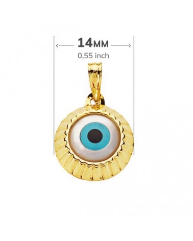 Colgante oro 18k ojo turco azul amuleto protección 14mm