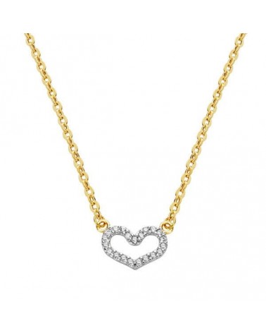 Collar oro 18k bicolor colgante corazón circonitas 45cm