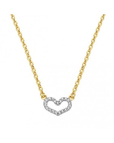 Collar oro 18k bicolor colgante corazón circonitas 45cm