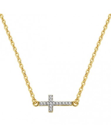 Collar oro 18k bicolor cruz circonitas 45cm