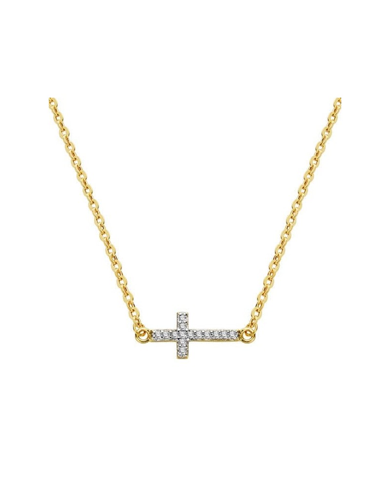 Collar oro 18k bicolor cruz circonitas 45cm