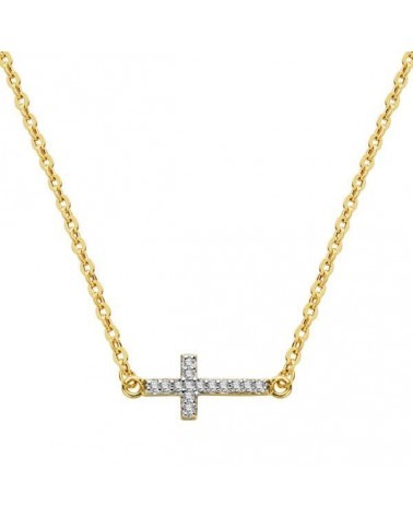 Collar oro 18k bicolor cruz circonitas 45cm
