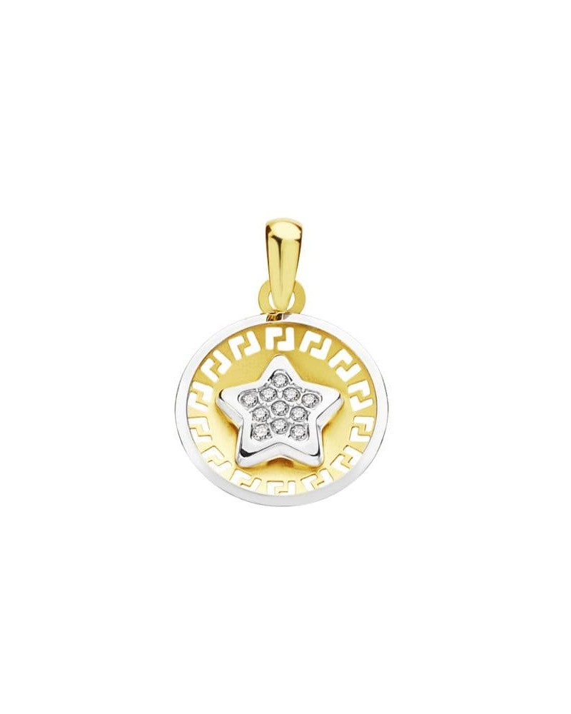 Colgante oro 18k bicolor estrella circonitas 13mm