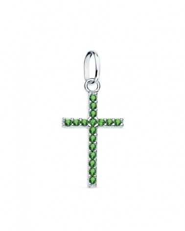 Cruz oro blanco 18k circonitas verdes 16x10 mm