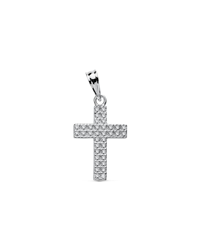 Cruz oro blanco 18k circonitas 20x12 mm