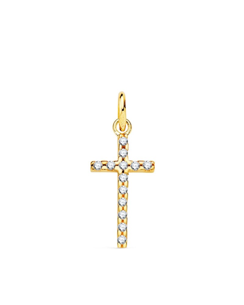 Cruz oro 18k amarillo circonitas 16x9 mm