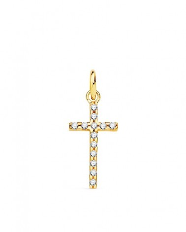 Cruz oro 18k amarillo circonitas 16x9 mm