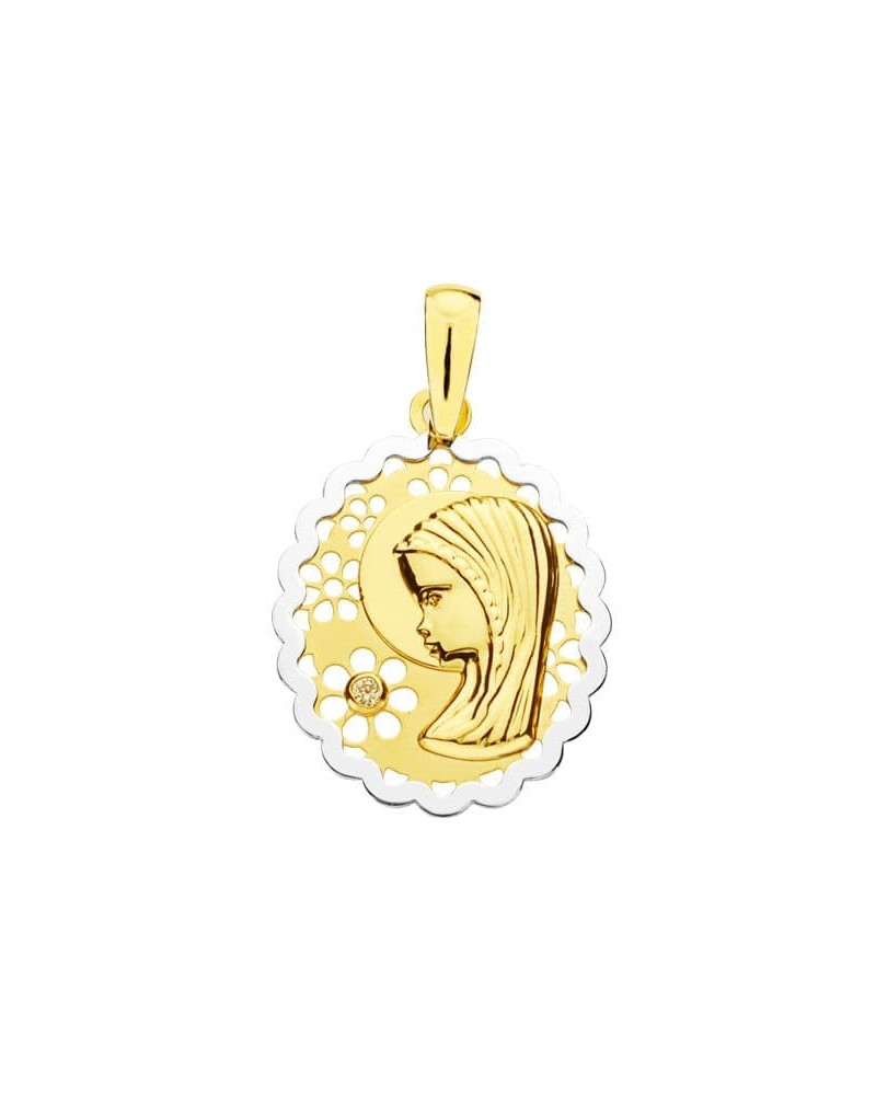 Medalla oro 18k Virgen Niña bicolor oval 21x16 mm
