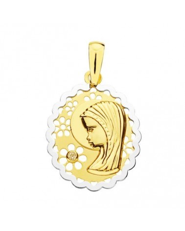Medalla oro 18k Virgen Niña bicolor oval 21x16 mm