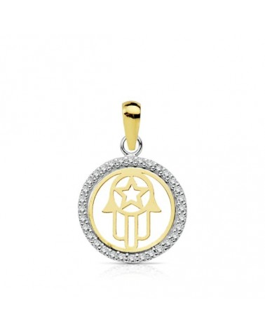 Colgante oro 18k bicolor mano de Fátima 13mm
