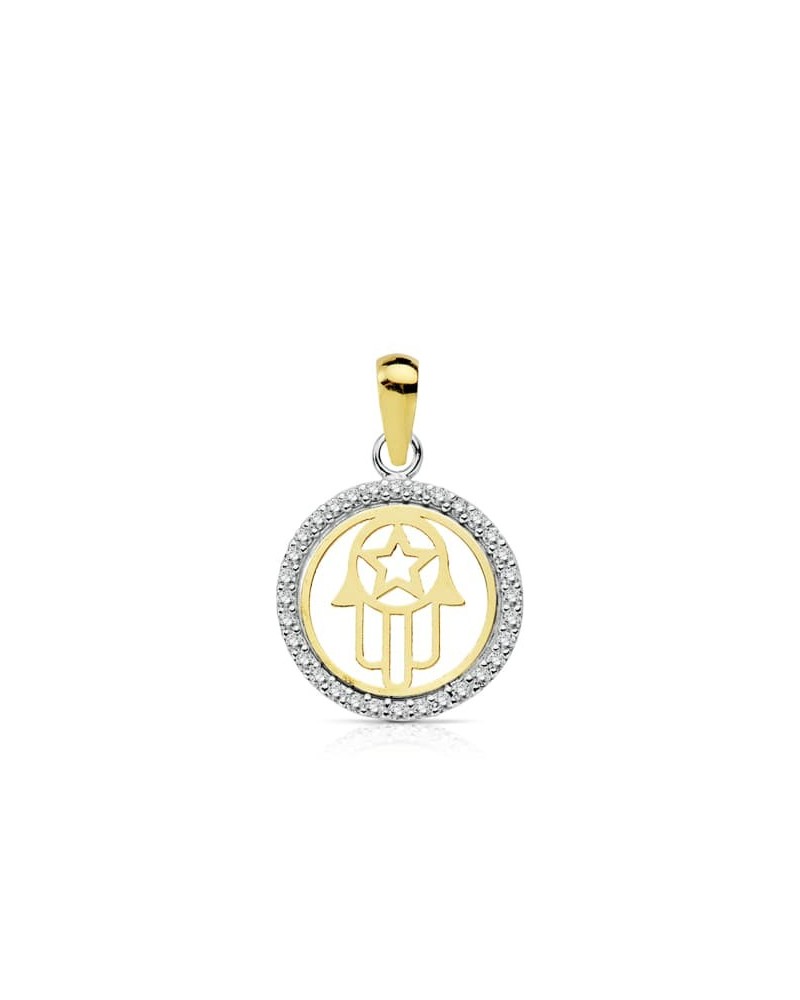 Colgante oro 18k bicolor mano de Fátima 13mm