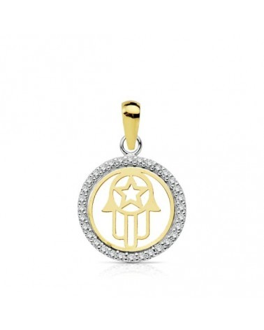 Colgante oro 18k bicolor mano de Fátima 13mm