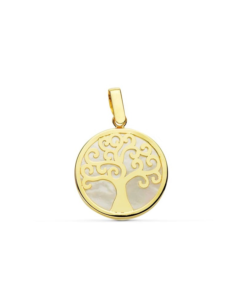 Colgante oro 18k árbol de la vida nácar 18 mm