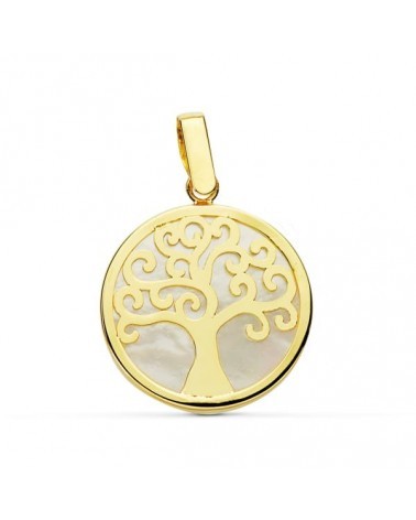 Colgante oro 18k árbol de la vida nácar 18 mm