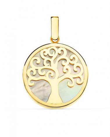 Colgante oro 18k árbol de la vida nácar 20mm