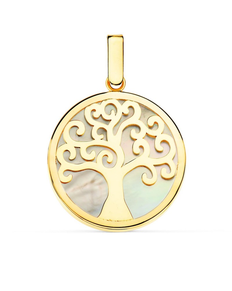 Colgante oro 18k árbol de la vida nácar 20mm