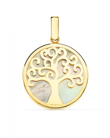 Colgante oro 18k árbol de la vida nácar 20mm