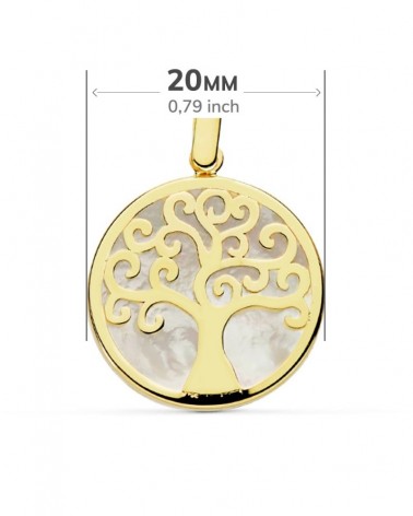 Colgante oro 18k árbol de la vida nácar 20mm