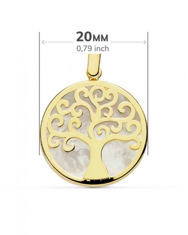 Colgante oro 18k árbol de la vida nácar 20mm