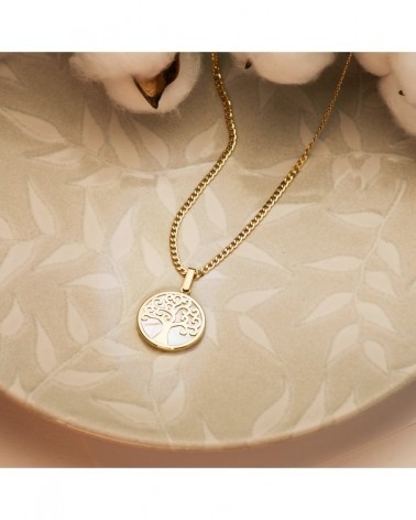 Colgante oro 18k árbol de la vida nácar 20mm