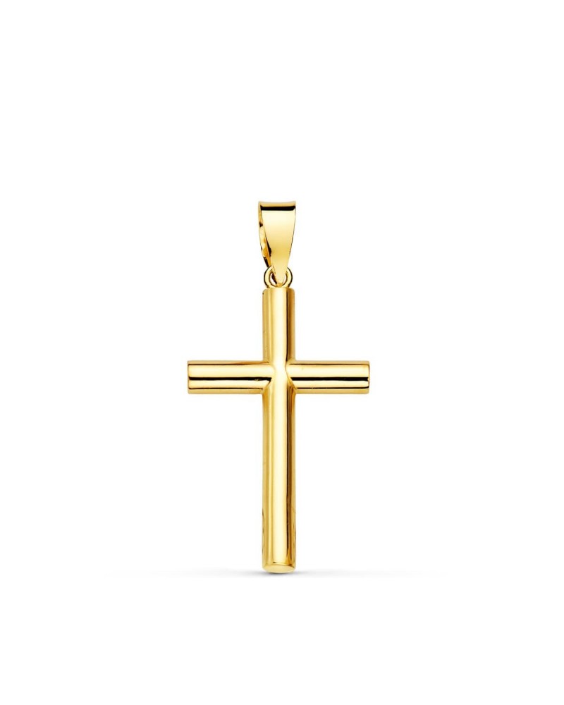 Cruz oro 18k amarillo lisa tubo hueco 21x13 mm