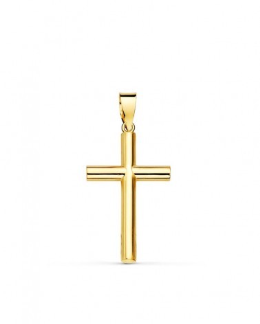 Cruz oro 18k amarillo lisa tubo hueco 21x13 mm