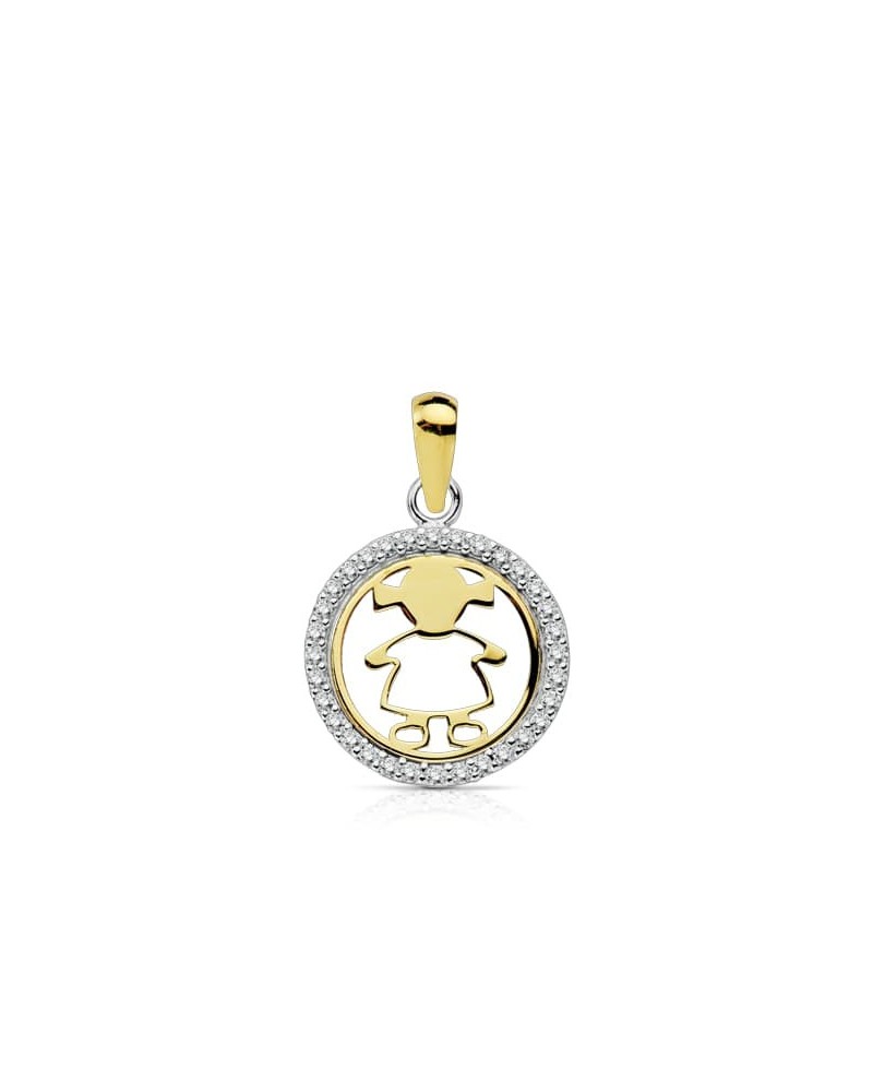 Colgante oro 18k bicolor niña circonitas 13mm