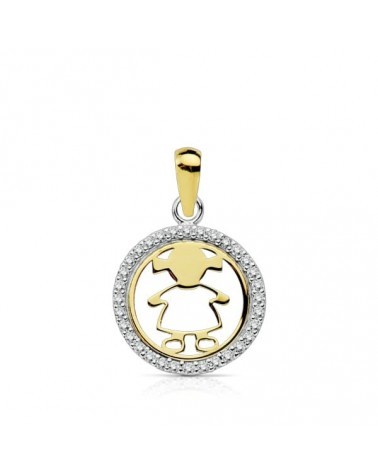 Colgante oro 18k bicolor niña circonitas 13mm