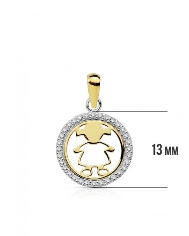Colgante oro 18k bicolor niña circonitas 13mm