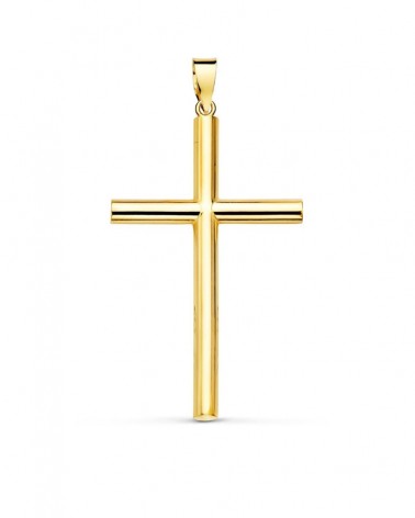 Cruz oro 18k amarillo lisa tubo hueco 35x22 mm