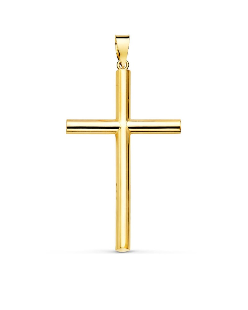Cruz oro 18k amarillo lisa tubo hueco 35x22 mm