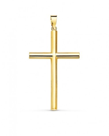 Cruz oro 18k amarillo lisa tubo hueco 35x22 mm