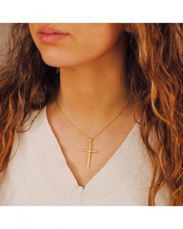 Cruz oro 18k amarillo lisa tubo hueco 35x22 mm