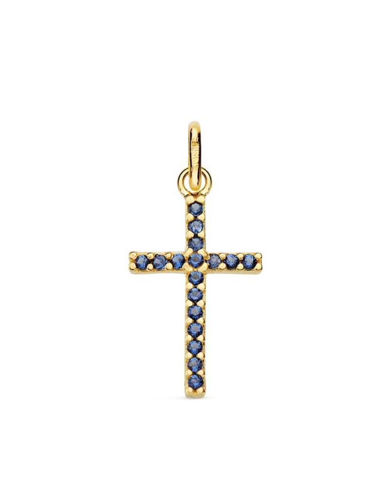 Cruz oro 18k circonitas azules 18x10mm