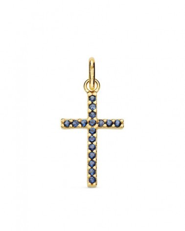 Cruz oro 18k circonitas azules 18x10mm