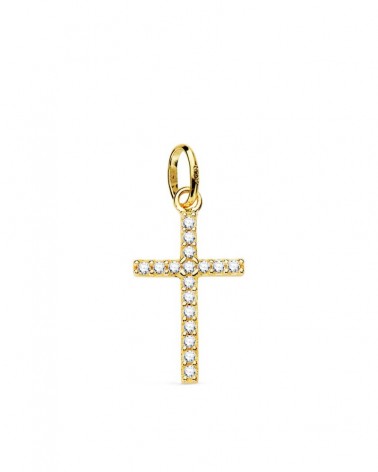 Cruz oro 18k amarillo circonitas blancas 18x10mm