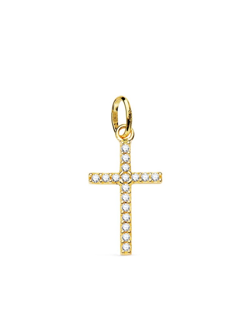 Cruz oro 18k amarillo circonitas blancas 18x10mm