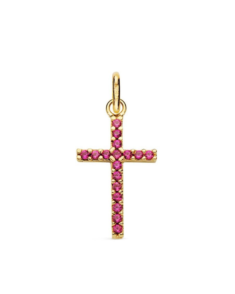 Cruz oro 18k amarillo circonitas rojas 18x10mm
