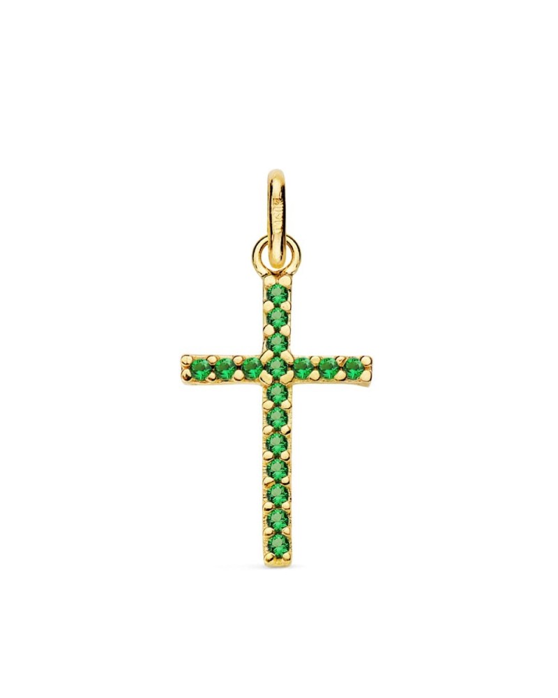 Cruz oro 18k circonitas verdes 18x10 mm