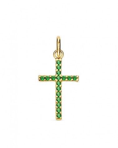 Cruz oro 18k circonitas verdes 18x10 mm