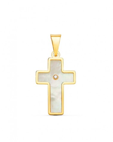 Colgante cruz oro 18k nácar 18x12mm