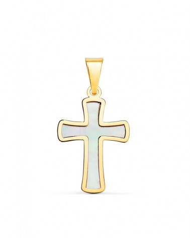 Cruz oro 18k con nácar amarillo 18x12mm